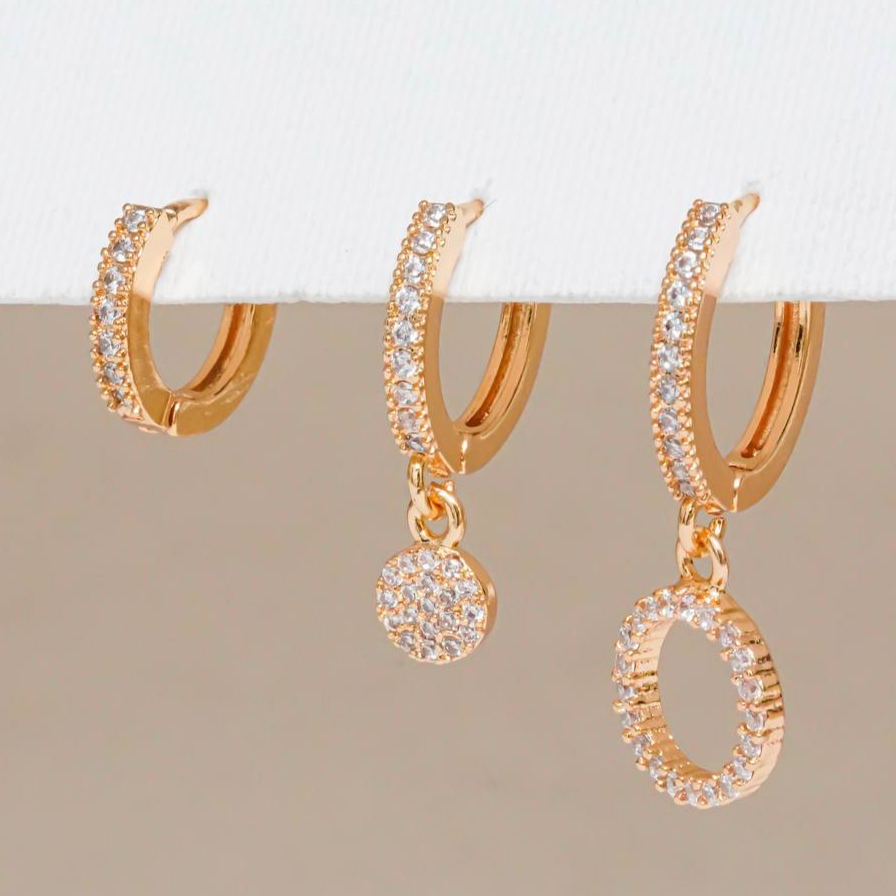 گوشواره حلقه ای نگین دار سه عددی + پاشالوکس